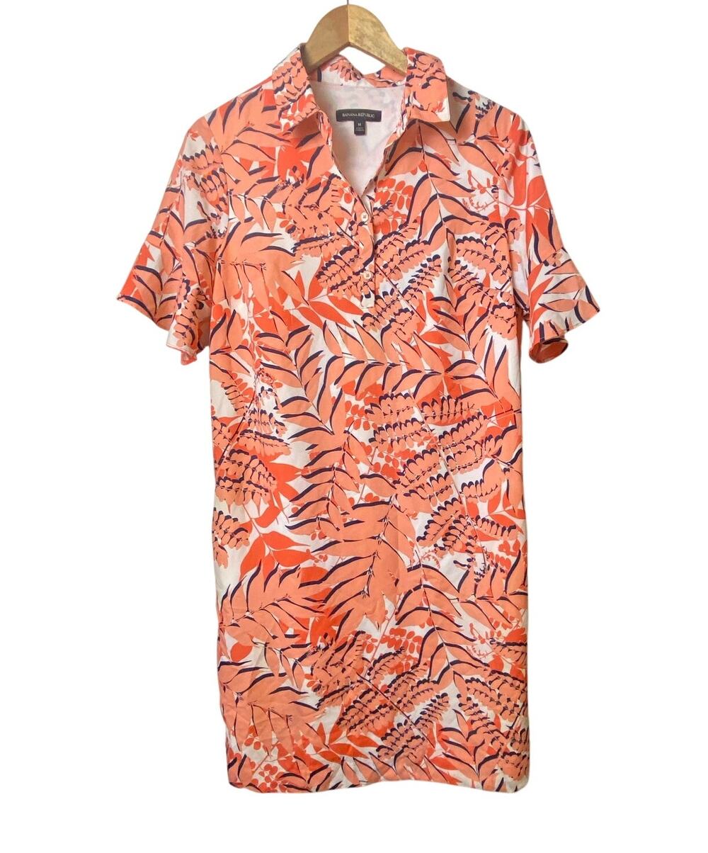 Banana Republic Resort Wear Cruise Vacation Salmon Collared Shirt Dress Medium